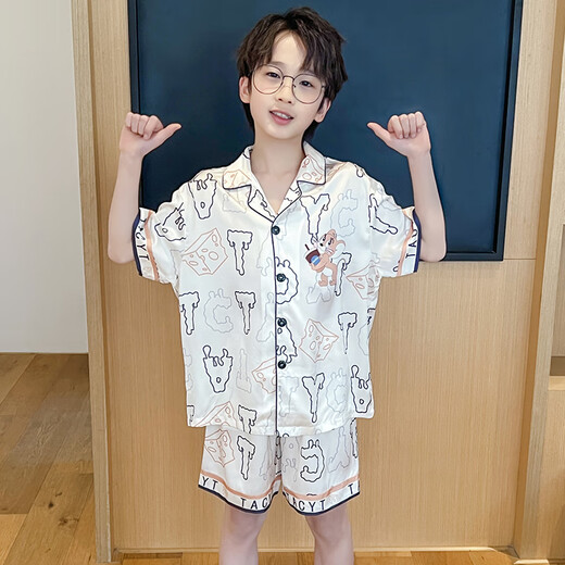 诗茹梦夏季儿童短袖冰雪丝翻领男孩男童卡通款开衫睡衣套装家居服春夏季 6636#（黄色龙） 110 童8码 100-110CM 30-40斤