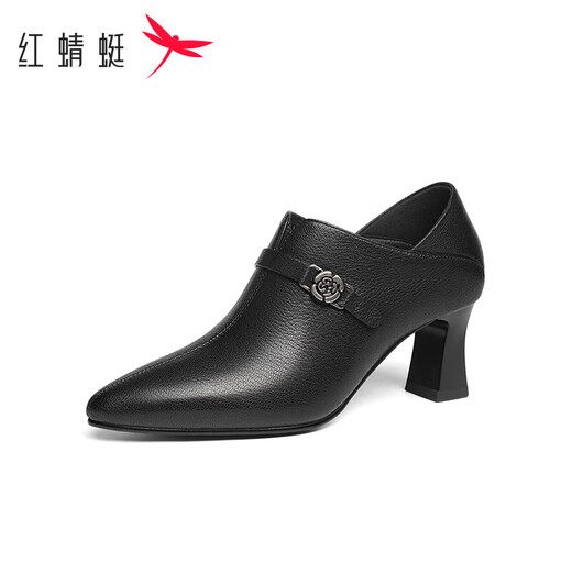 Red Dragonfly Shoes Women's Autumn Sheepskin Pointed Toe Temperament High Heels Commuting Ankle Boots Leather Shoes WFB35009 Black 37