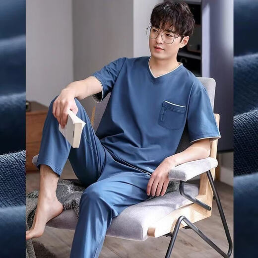 Yalu Pyjamas Herren Sommer kurzärmelige Hosen Hauskleidung Dünne Eis Seide Kühl einfacher Anzug modal kurzärmelig + Hosen 2677 L Empfohlen 100-120
