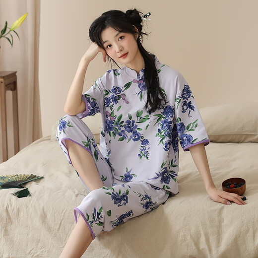 Yalu Summer National Style Pajamas Женский костюм тонкая повседневная национальная тенденция с коротки