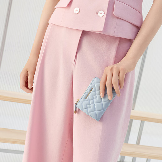 CHARLES&KEITH25秋新品菱格短款钱包拉链零钱包卡包CK6-10770699 Sea Salt Blue海盐蓝 XXS