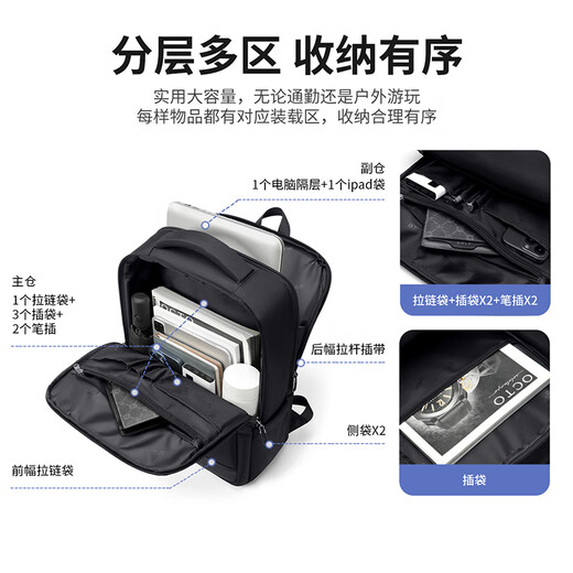 POLO双肩包男士旅行背包耐磨商务包短途出差包15.6/16英寸电脑包书包