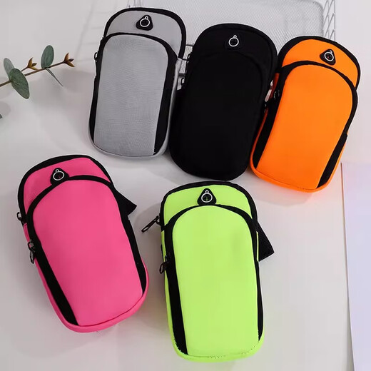 Sports mobile phone arm bag for men and women, running and fitness equipment wrist storage bag, lightweight sports arm bag, waterproof wrist bag, 2 pack, black + orange, adjustable