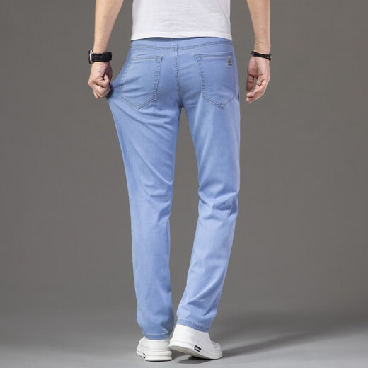Jeep SpiritJeep Jeep Jeep Summer Jeans para hombres Pantalones de hombres sueltos de hombres de hombres nuevos pantalones elásticos de alta gama FXNZ-9767 Azul de tenis transpirable 32 Círculo de cintura Two Foot Five