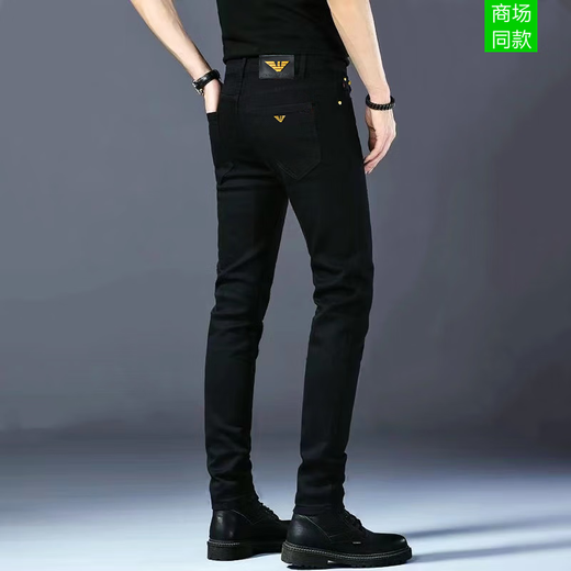 
Chiarmania summer brand black jeans men's elastic slim feet casual and versatile high-end trousers black 683 28 2 feet 1