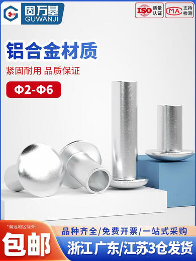 Guwanji aluminum flat round head semi-hollow rivet stainless steel 304 large flat head hollow nail iron willow ding M2.5M3M4M5M6 aluminum M5*12200 tablets