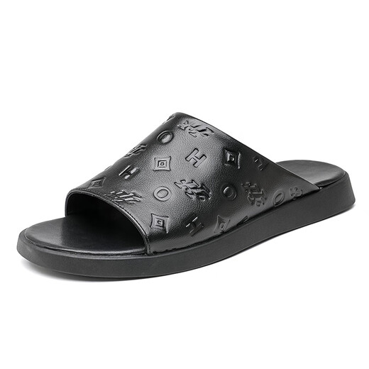 Nosskiss International Luxury Brand Herrenschuhe und Pantoffeln High-End-Flip Flops bequemer Anti-Rutsch-Strand-Drag Modier und vielseitig Sandalen Schwarz [Brand Gift Box] 40