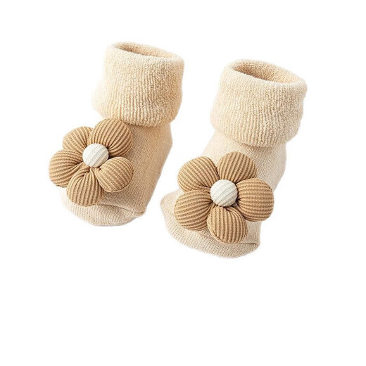 Newborn infants 0-6-12 months baby cotton socks autumn and winter plus velvet thickened warm toddler floor socks white 0-1 years old S size recommended foot length 8-10.5cm