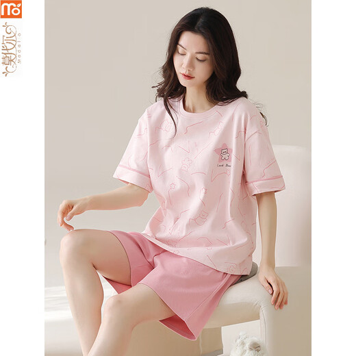 莫代尔睡衣女夏季2025年新款全棉短袖套装韩版薄款可外穿卡通家居服 Y9854 M 75-95斤