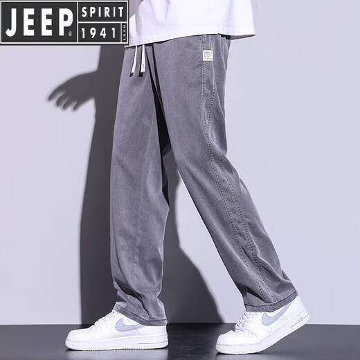 JEEP SPIRIT天丝垂顺休闲裤男夏季薄款2025新款潮牌直筒宽松冰丝阔腿牛仔长裤 1048=浅蓝色 M (建议体重 90-115 斤)