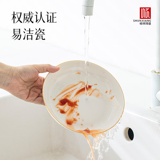 Shunxiang tableware set bowls and plates tableware complete set bowl set household rice bowl simple underglaze color 12 heads 1-4 people food