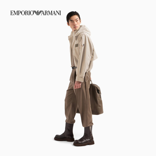 阿玛尼（ARMANI）25夏季新款男士可拆连帽立领短款夹克外套 U1098-曙光咖色 S 46 (：120-130斤)