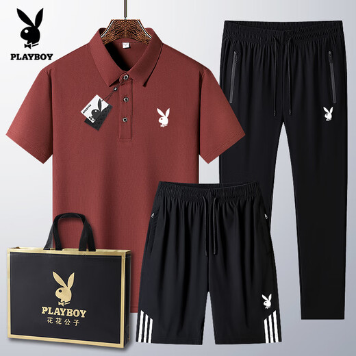 Playboy (Playboy) Daddy Ice Silk Manga Shorty Polo. Camisa Summer Sports informales para hombres de mediana edad Ropa del día del padre 6629 Estilos-Gris oscuro [Top + pantalones] M Wear 95-110Jin [Jin equivale a 0.5 kg]