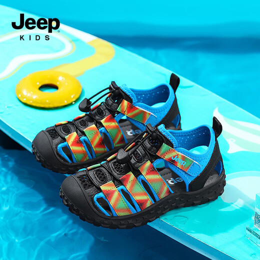 Jeep children's shoes children's sandals summer non-slip wading children's shoes 2025 new girls Shuoxi shoes Baotou boys sky blue/obsidian black 28 shoe inner length about 18.2cm