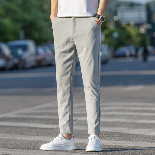 Jiumuwang 2025 new casual pants cropped pants men summer slim ice silk straight versatile thin pants men black-Y9905 black-Y9905 28