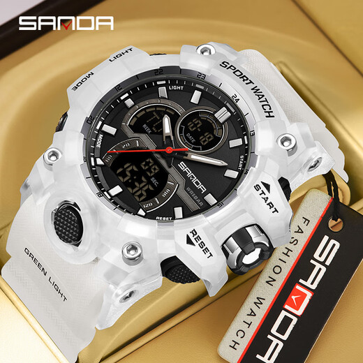 Sanda brand 6198 watch sports men and women students multifunctional waterproof luminous fashion electronic watch quartz watch watch black [gift box battery warranty card] 55mm