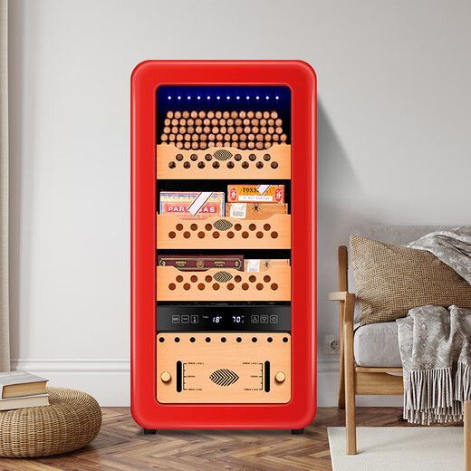 Cigarloong (CIGARLOONG) 48HC cigar cabinet with constant temperature and humidity Spanish cedar wood shelf naked alcoholized activated carbon ammonia removal curved small household silent inverter compressor cigar humidor 48HC red cedar wood shelf + curved + constant temperature and humidity cigar cabinet