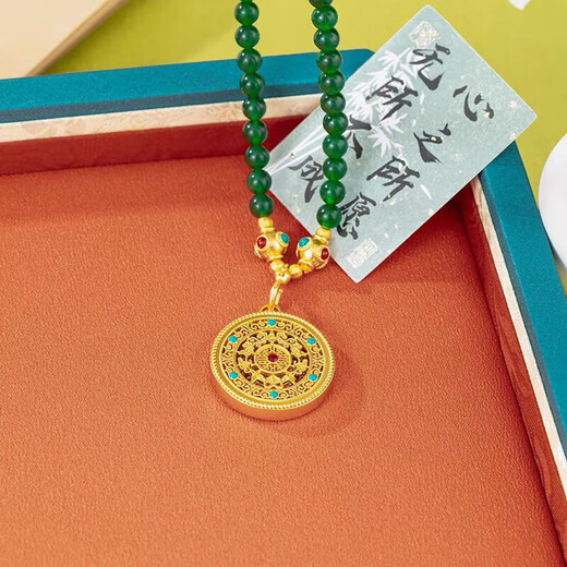 BMOI Old Phoenix 999 Gold Pure Gold Necklace Sweater Chain Green Agate Eight Treasures Compass Pendant Necklace Women's Time Comes to Turn