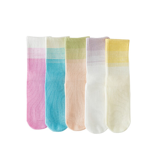 Sports Yoga Socks Women's Mid-calf Socks Gradient Solid Color Cotton Socks Non-Slip Silicone Indoor Fitness Dancing Pilates 3 Pairs Light Purple + Light Blue + Pink One Size