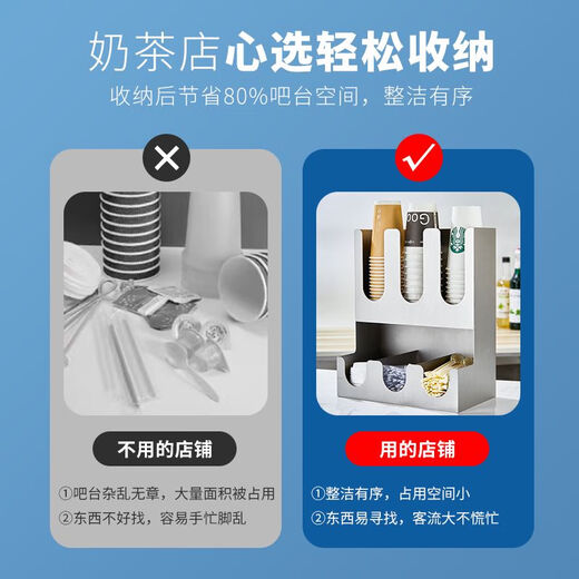 咖啡奶茶店专用一次性纸杯架取杯架吸管收纳盒分杯器吧台用品商用 亚克力-白色二层六格7036+斜四