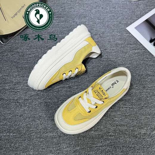 Pecker Chaussures décontractées pour femmes Mesh Breatch Casual Chaussures Chaussures pour femmes Nouvelles chaussures épaisses épaisses jaunes minces sportives jaunes 35