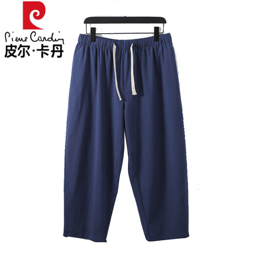 Piercadan Fatty Large Size Cotton and Line Cropped Pants Men's Summer Thin Loose Plus Fat Plus Larger Line Casual Pants 300Jin [Jin Equal to 0.5kg] 400 Royal Blue 4XL (225-260Jin [Jin Equal to 0.5kg])