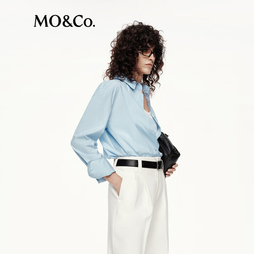 MO&Co. C+ Series Shirt 2025 Autumn New Product Italian Craftsmanship Fine Count Cotton Unisex MBE3SHT010 Ice Gray Blue M /165