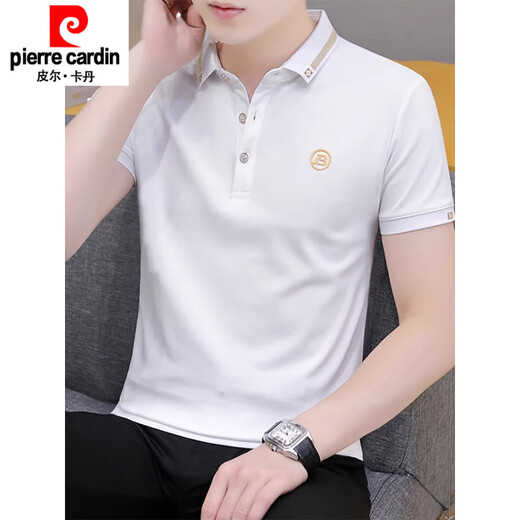 Pierre Cardin Ice Silk Cotton T-shirt à manches courtes Men Top Top Top Men's Aweet Polo. chemise demi-manches jeunes d'été Nouveau style 2025 679 blanc m