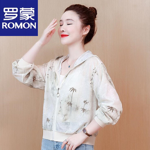 
ROMON Chinese style breathable short sun protection clothes for women 2025 summer new small hooded thin thin coat sun protection clothes light green L (recommended 100-110Jin [Jin equals 0.5 kg])