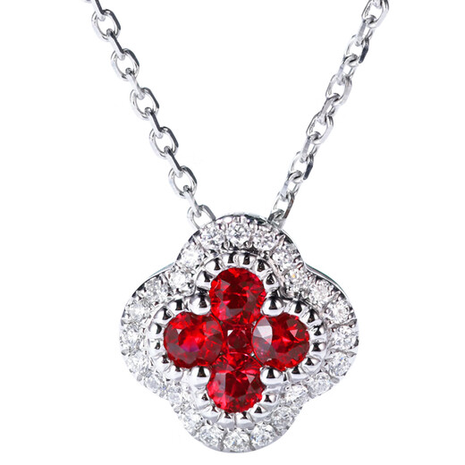 COASZE 18k gold ruby four-leaf clover diamond necklace gold rose gold clavicle chain real diamond pendant for girlfriend 18k gold customized