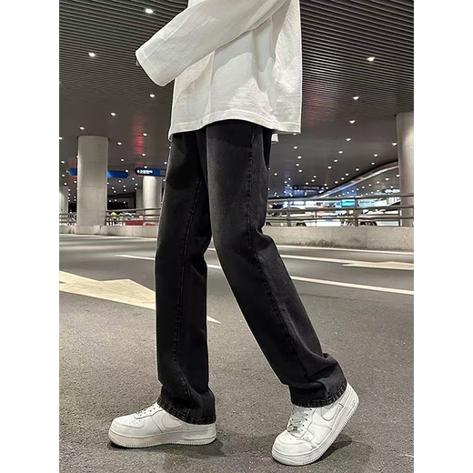 7 High-End-Produkte, Mikroschärfen-Scimitar-Jeans für Männer, Frühlings- und Sommer American High Street Drawess Lose gerade schlanke lange Hosen für Männer, DFFS-719 Black (Buckle) XL