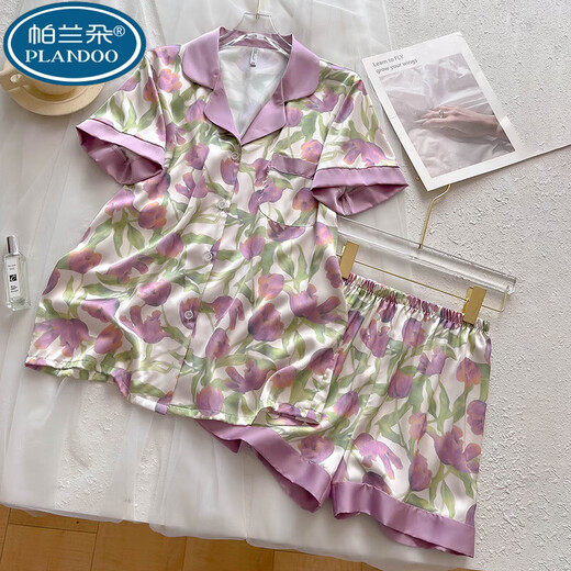 Palando 2025 Nuevo pijama para mujeres para el verano delgada seda de seda de seda de manga corta Ins Ropa para el hogar de verano de verano para el exterior. SDX#9905 Crayon Shin-shikong Shorts Shorts de manga corta M Recomendado 75-95Jin [Jin equivale a 0.5 kg]
