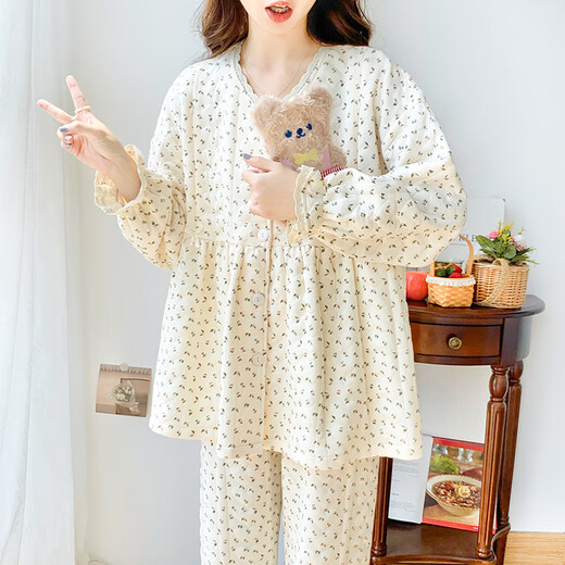 Cat Man (Miiow) Luftwattekleidung im Winter, September nach Entbindung, reine Baumwoll-Schwangere Frauen Pyjamas für Frühlings- und Herbst-Stillen und Fütterung von Müttern 8 Häuser 2677 Avocado Love Mezzanine M [Vorschlag 90-110 Jin [Jin gleich 0,5 kg]]