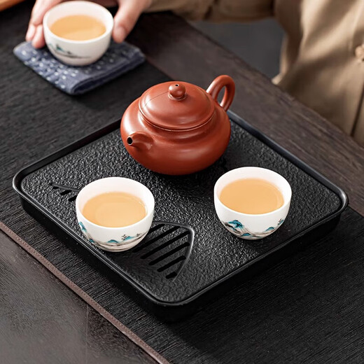Tea tray household small tea tray 2024 new imitation black stone dry bubble table Kungfu tea cup tray household small tea tray Yuanshan-Sifang small tea tray