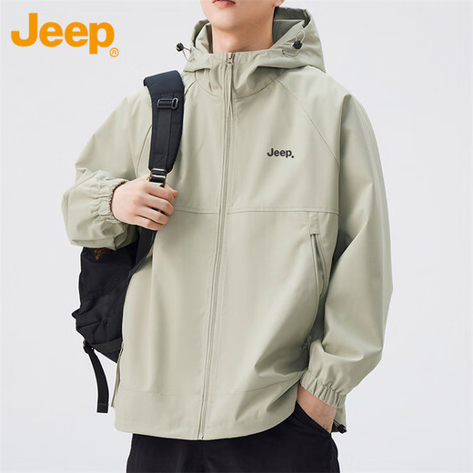 Jeep (JEEP) Jacket Men's Autumn and Winter Loose Jacket Men's Hooded Casual Clothing Men's Gray Green XL