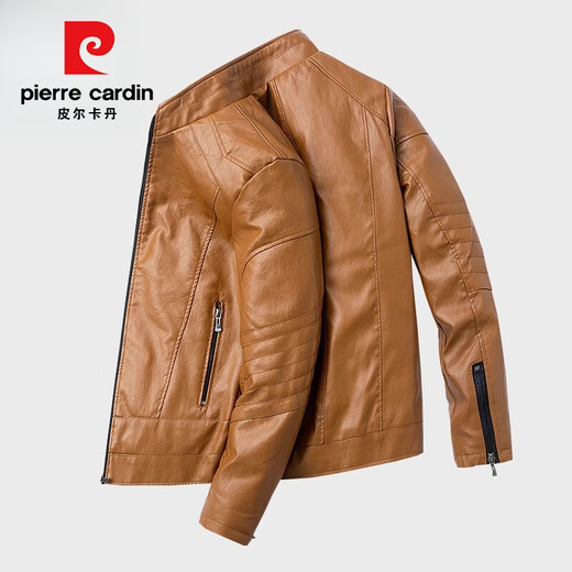 Pierre Cardin Marke Leder Jacke Echte Lederjacke Herren Frühling und Herbst Top-Layer Cowide HaINing Motorrad 2024 Neues lässiges High-End-High-End-Lederjacke J679# Brown Color-plus samtiges Modell M- [Kaufen Sie ein oder zwei]