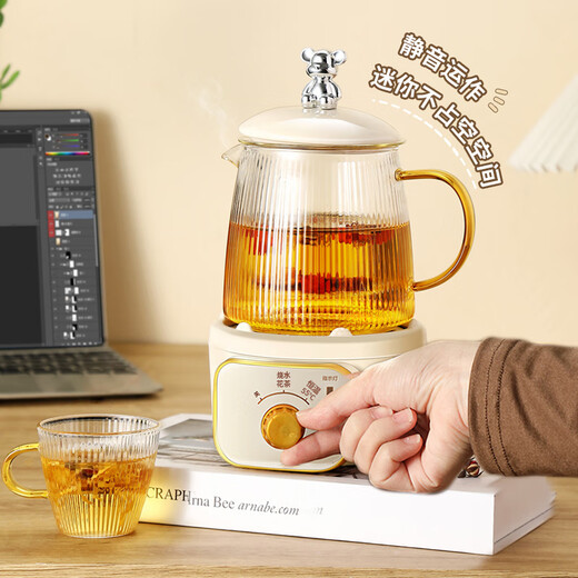 Mini fully automatic health pot tea kettle for stewing, all-in-one tea kettle, kettle, office small all-glass flower teapot, thermostatic kettle for one person, 2025 new kettle, smart model + automatic heat preservation 0.65L + glass tea leakage