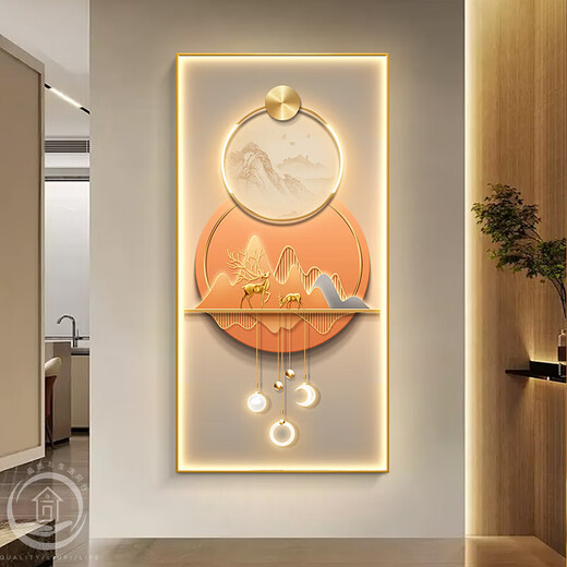 Frost Soul Light Entrance Hanging Painting Light Luxury Style Decorating Pintura Fulu Abstracto Mural Light Modern Entrance Puerta Sala de estar Corredor LP9357 50*10047 Estilo HD Black HD Micro-spray (marco de imagen cepillada de metal +