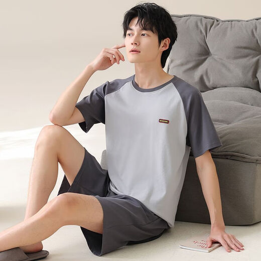 Meng Xinsheng Pure Cotton Short Sleeve Shorts Herren-Heimkleidung für Sommer tragbare antibakterielle Feuchtigkeitsabsorbing und Wunden kann außerhalb des Traum-Kurzarm-Sets von OMM13601 L getragen werden