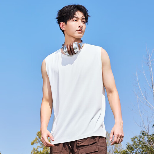 Miniso (Miniso) Männer ärmelloses Weste 2025 Neue Sommer -Eis Silk -Kühlung upf50 + Sonnenschutzweste Sport Laufweste weiß (schwimmendes lichtes Bürstenbürsten) + Gletscherblau (fliegendes Bürstenbürsten