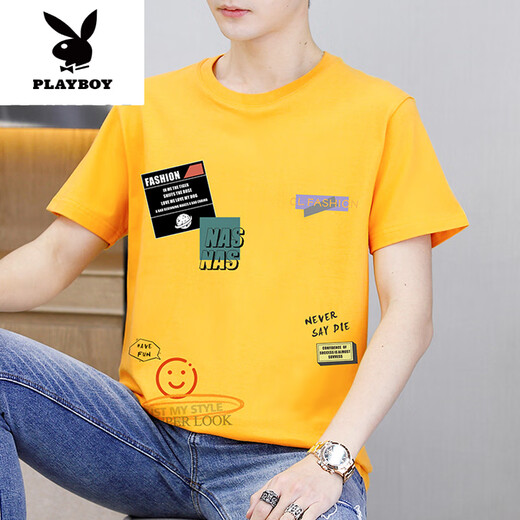 花花公子（PLAYBOY）棉短袖t恤男夏季青少年初中学生体恤男生休闲印花半袖上衣新品 9902白色 S (约80-95斤可穿)