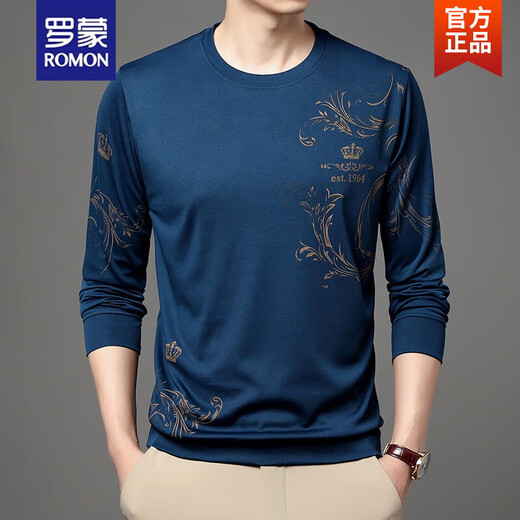 Romon (Romon) T-shirt à manches longues d'âge moyen et de jeunes hommes et d'automne à manches longues à manches longues fin 2024 Nouveau t-shirt de chemise de base pour hommes d'âge moyen B6627 Green supérieur M 165/105/48 Recommandé 120jin [Jin égal à 0,5 kg]