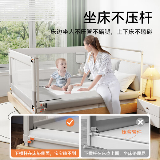 M-CASTLE Bed Fence Guardrail Baby Baby Bed Anti-fall Bedside Baffle Baby 2m 1.8m Anti-fall Three-Side Reinforcement Set Moonlight White Three-Side Set (Reinforced Special-shaped Tube) 1.8m Bed Type (1.8m+2.0m+2.0m)