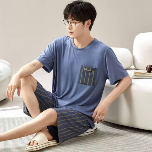 
Sangqin pajamas men's summer loose shorts and thick-size thin summer home clothing suits for men wearing L[Craft 6624 men's home clothing XL [Suggested 120-140Jin[Jin equals 0.5 kg]]