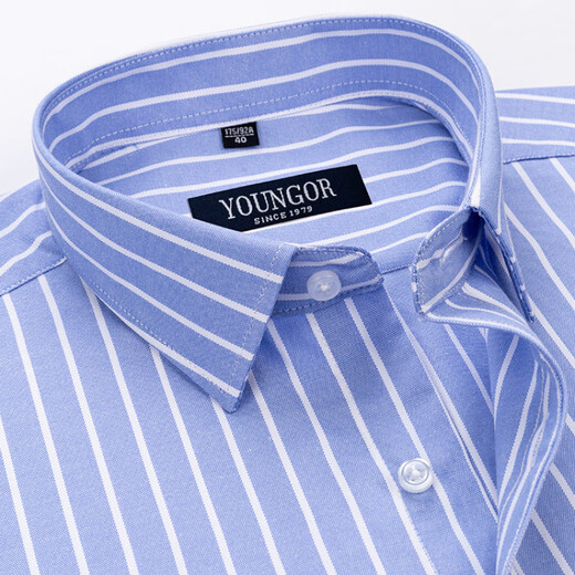 CEO Yageol Men's Short Sleeve Shirt Summer Pure Cotton Business Casual Professional Wear Anti-Wrinkle-Free-Iron Middle-aged Striped Shirt DX6630 40 Suggestions [130-145Jin[Jin equals 0.5 kg]]