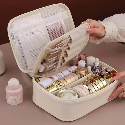 Bolsa de almacenamiento de partición cosmética Bolsa de maquillaje de gran capacidad Portable Luz de lujo Luxury High Gray Viajes Portables Bolsos de tocador portátiles Apricot blanco