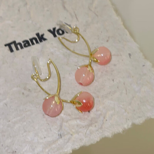 Bai Qixin pink cherry tassel ear clip for women 2025 new trendy ear bone clip without pierced earrings fashion accessories pink tomato ear clip