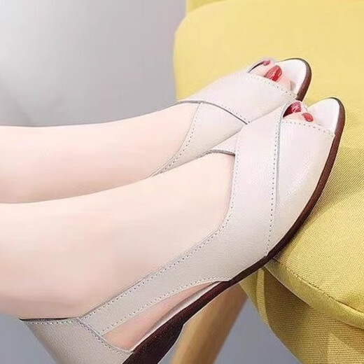 
Belle summer soft leather women's sandals women's sandals fish mouth shoes sandals women's leather sandals wedge flat mother's sandals black [soft surface soft sole] free shipping insurance 40