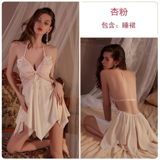 画枕眠（HUAZHENMIAN）连衣裙瑰若感深V惑蝴蝶蕾丝加垫丝绒吊带睡裙外袍家居服装4053 3879黑色（外袍+腰带）+睡裙 M