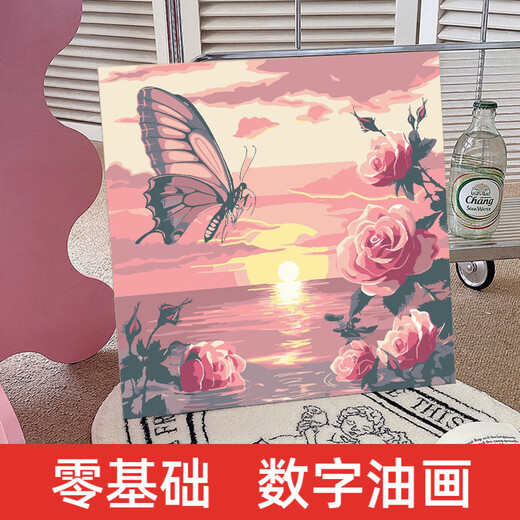 Wei Ci Digital Huile Painting DIY ROSE ROSE PEINTURE D'HUILE EN PEMENT POUR LE ROSE COLORAGE FORMES MAINS SOIR SOL